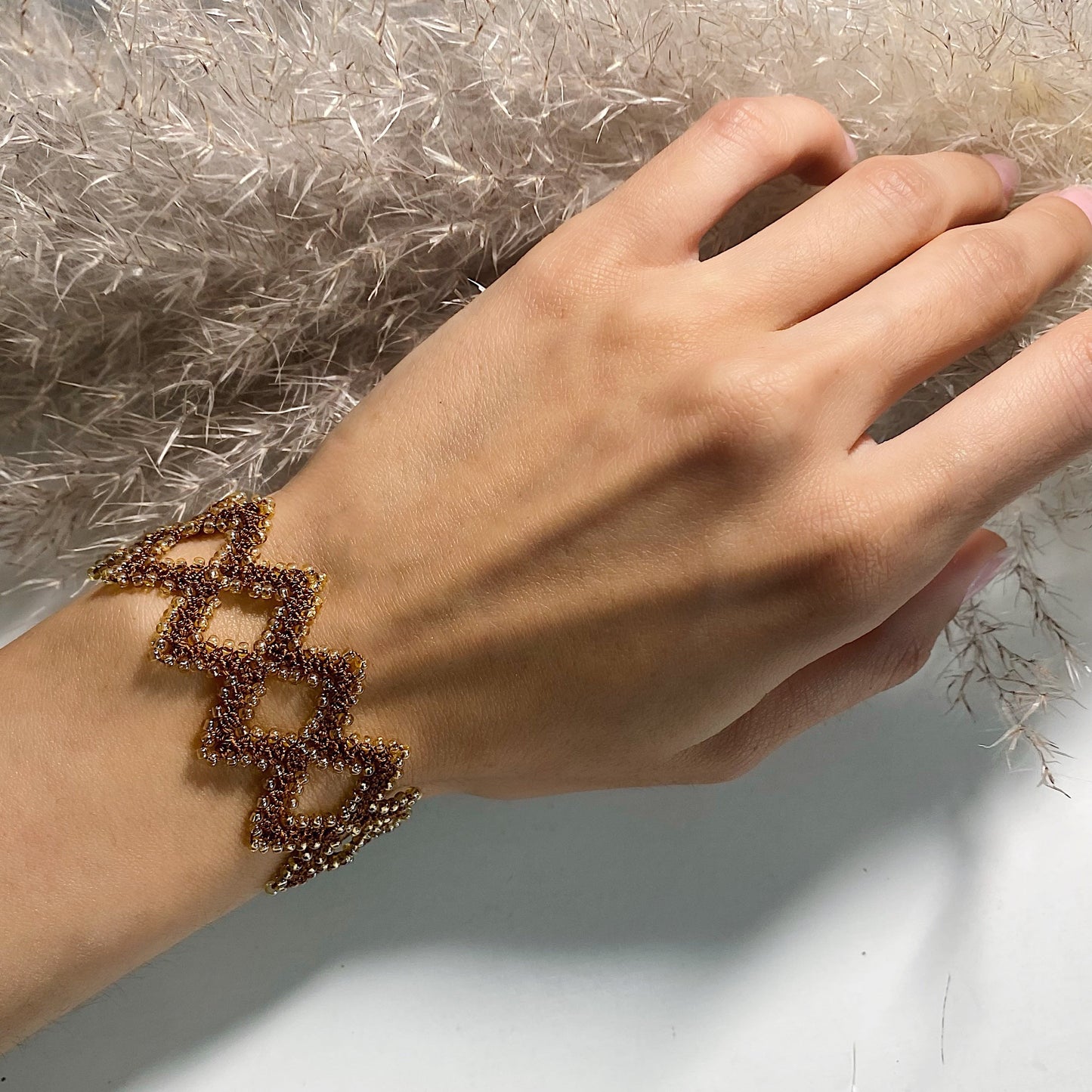 Pulsera Turca Café Tejida Con Chaquiras