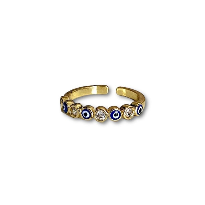 Anillo de Chapa de Oro Ojitos Turcos Zirconias