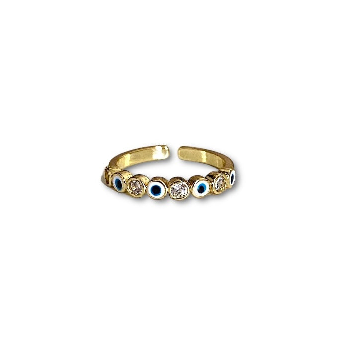 Anillo de Chapa de Oro Ojitos Turcos Zirconias