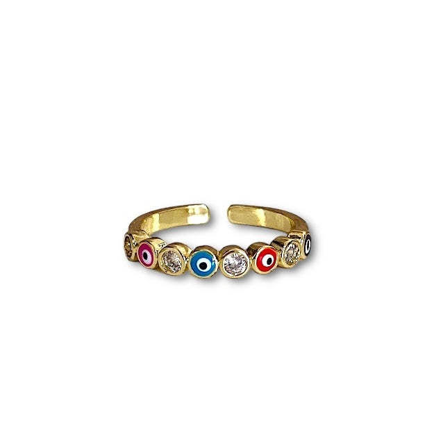 Anillo de Chapa de Oro Ojitos Turcos Zirconias