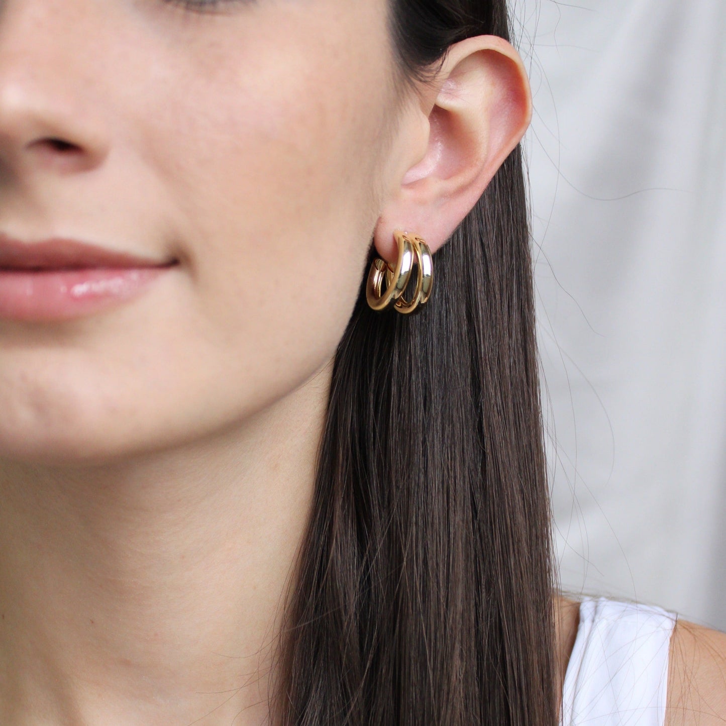 Arracadas Dobles Gruesas Chapa de Oro