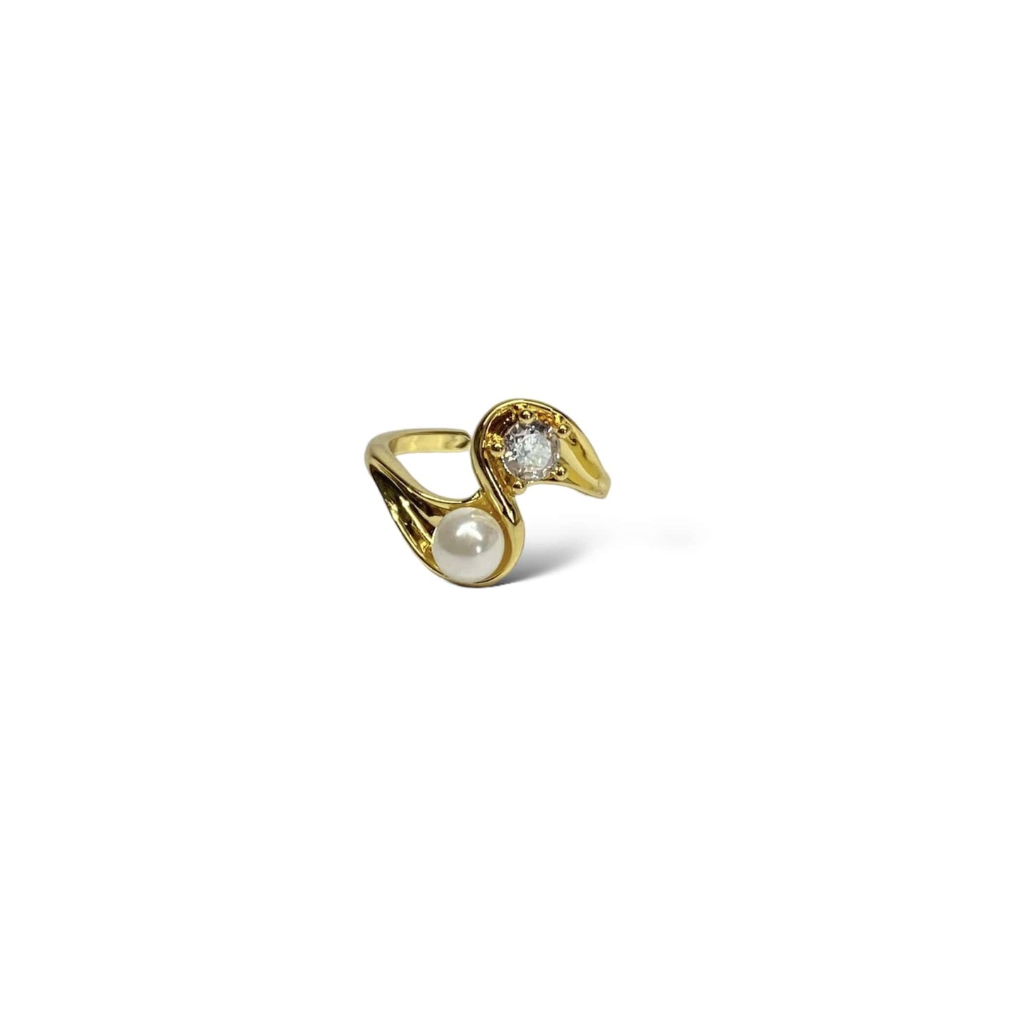 Anillo Perla Y Zirconia Onda