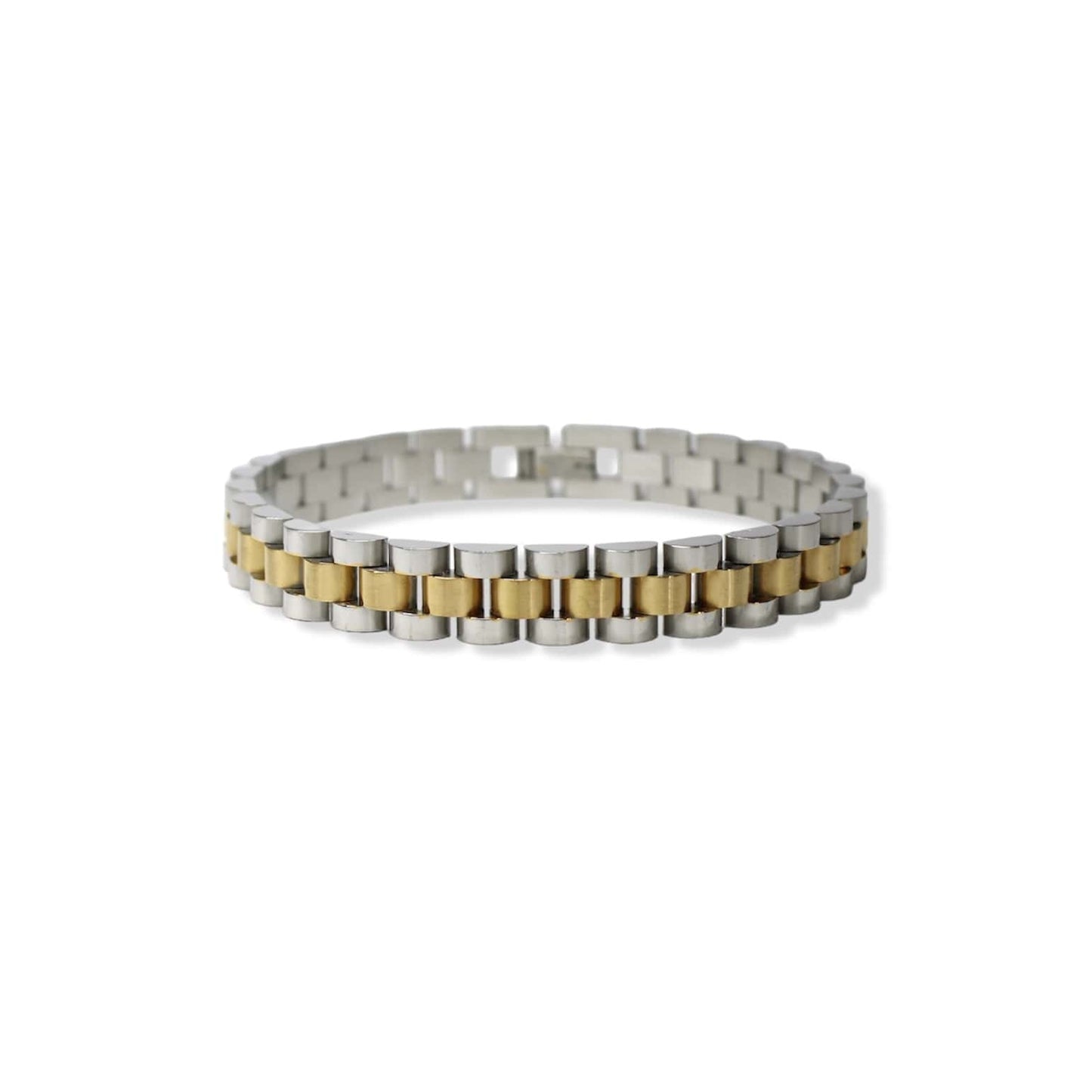 Pulsera Tipo Rolex Para Caballero De Acero Plateada Y Dorada