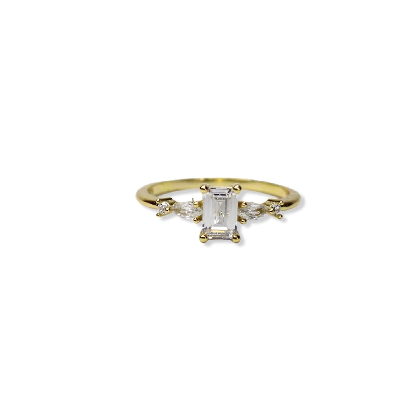 Anillo De Cuadro Con Zirconia De Plata Chapado En Oro