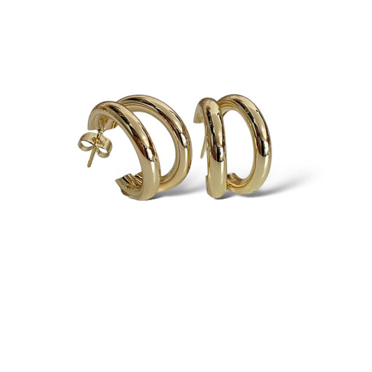 Arracadas Dobles Gruesas Chapa de Oro