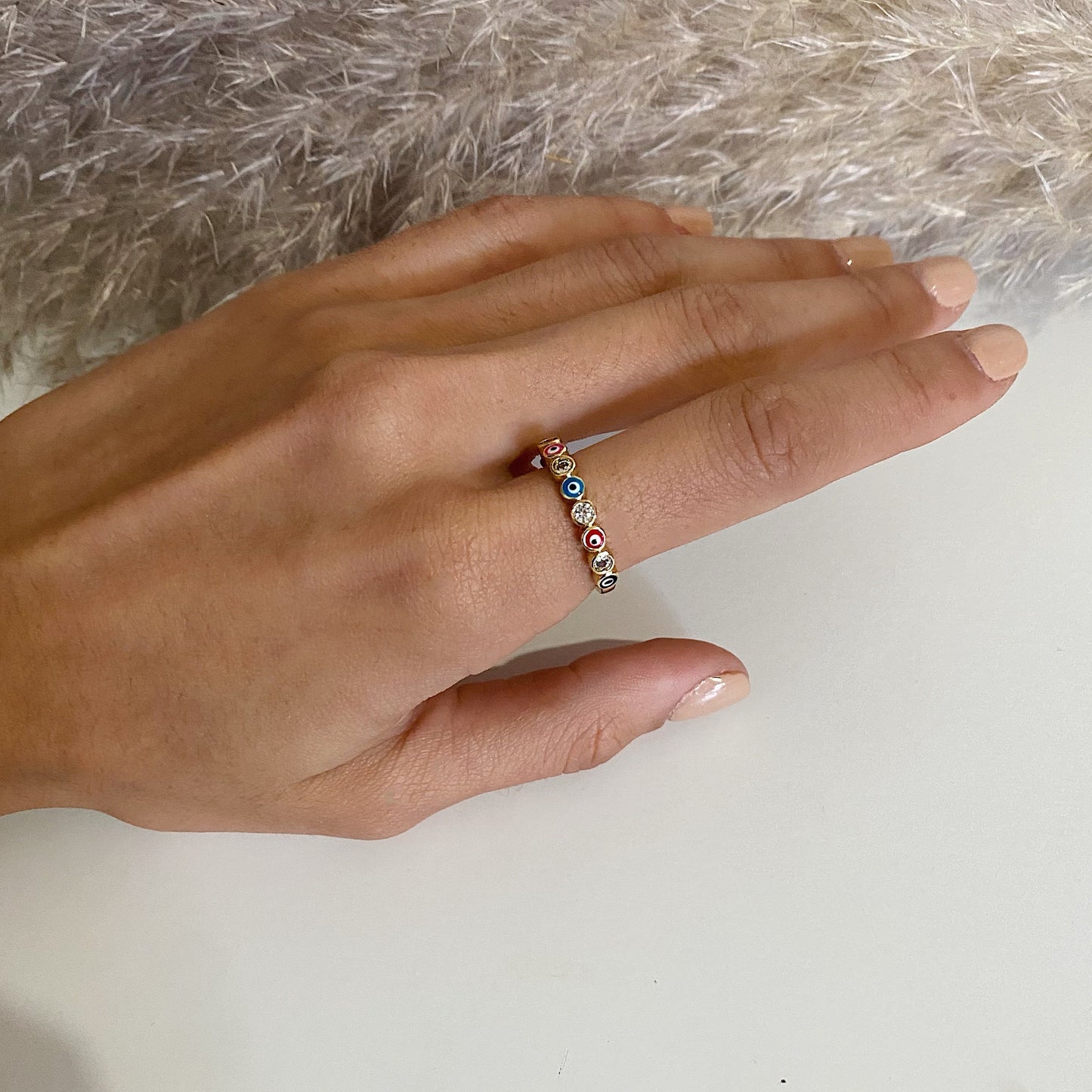 Anillo de Chapa de Oro Ojitos Turcos Zirconias