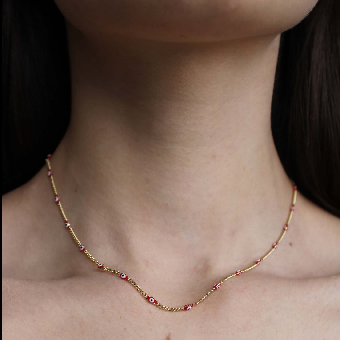 Collar Ojos Turcos Rojos Delgado