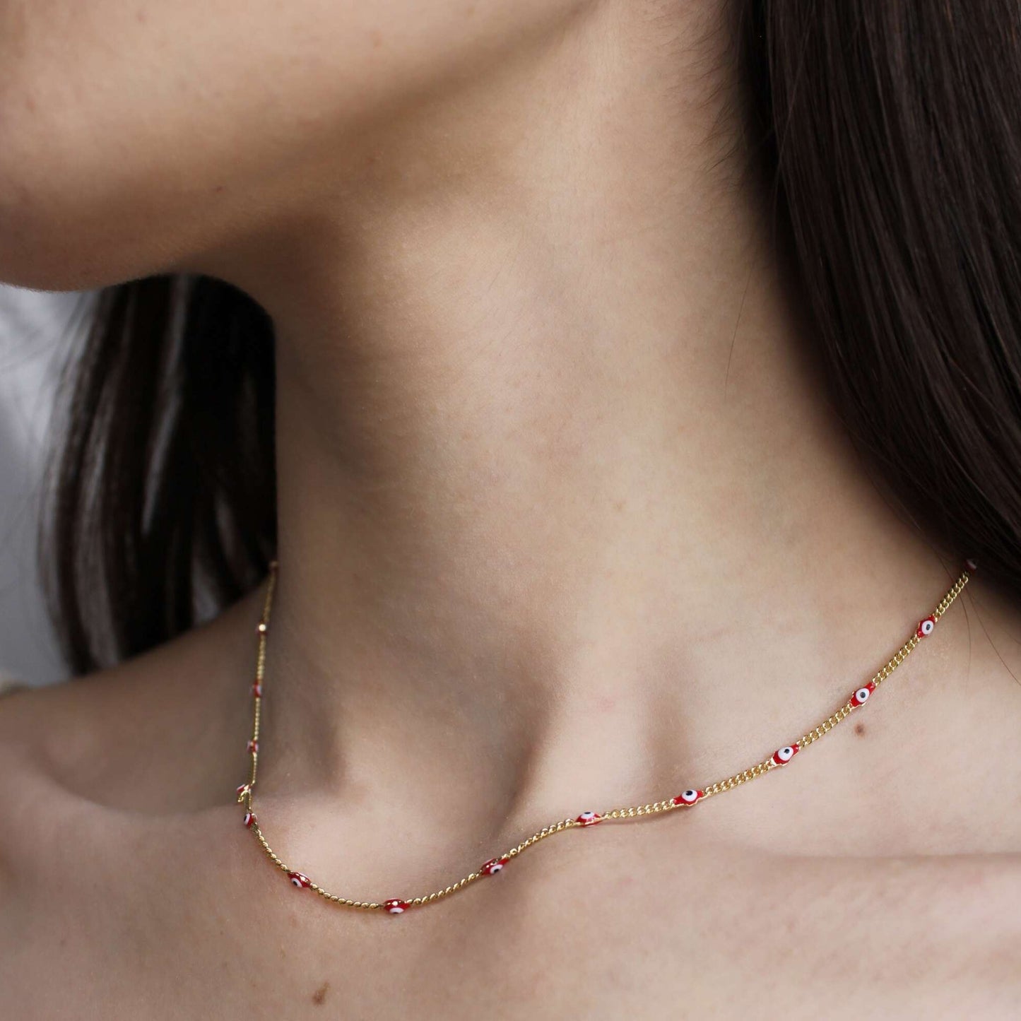 Collar Ojos Turcos Rojos Delgado