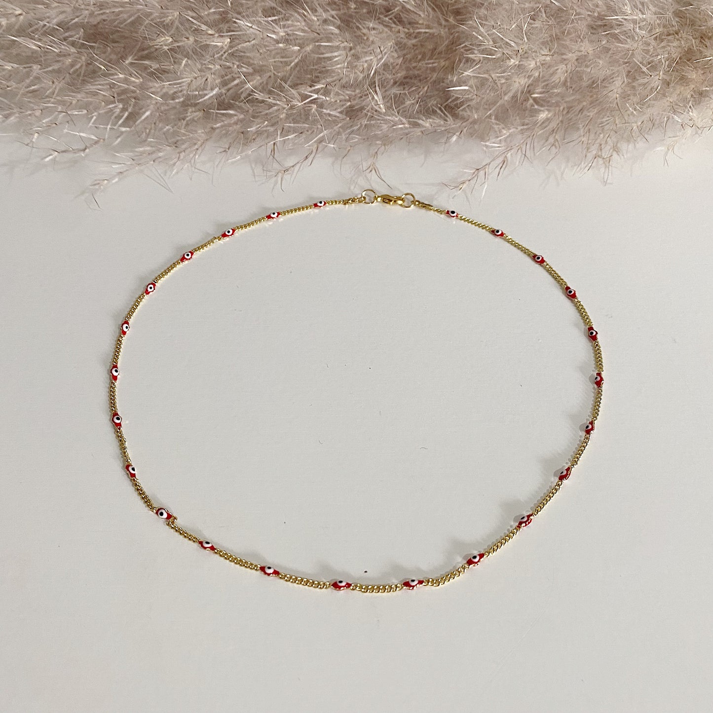 Collar Ojos Turcos Rojos Delgado