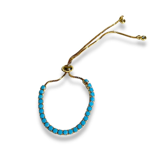 Pulsera Ajustable Con Zirconias Azul Cielo