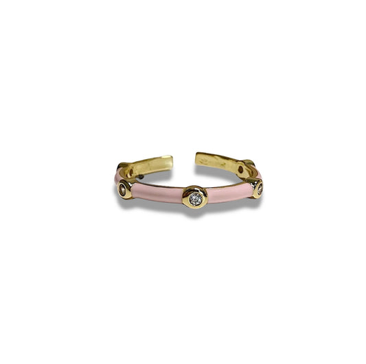 Anillo Bolitas Esmaltado Rosa De Chapa de Oro