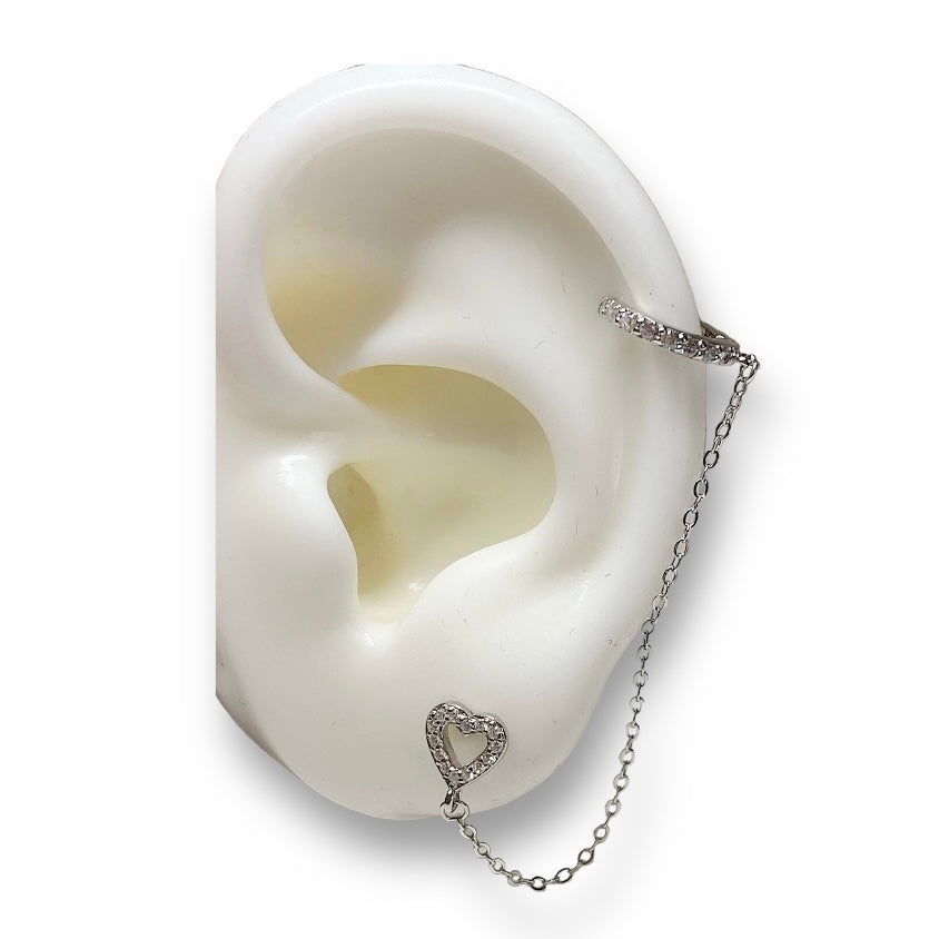 Arete De corazón Con Cadena De Plata