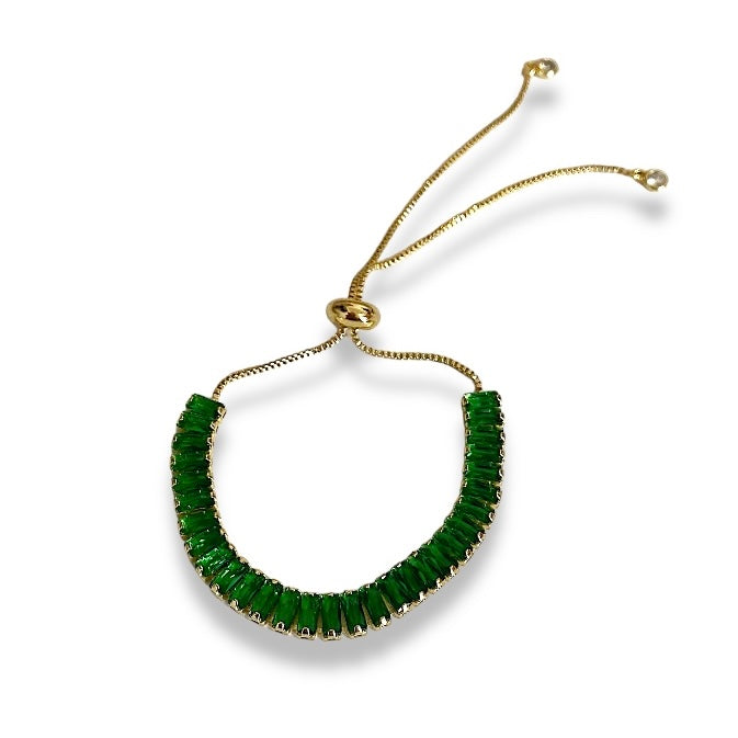 Pulsera Zirconia Verde Chapa de Oro