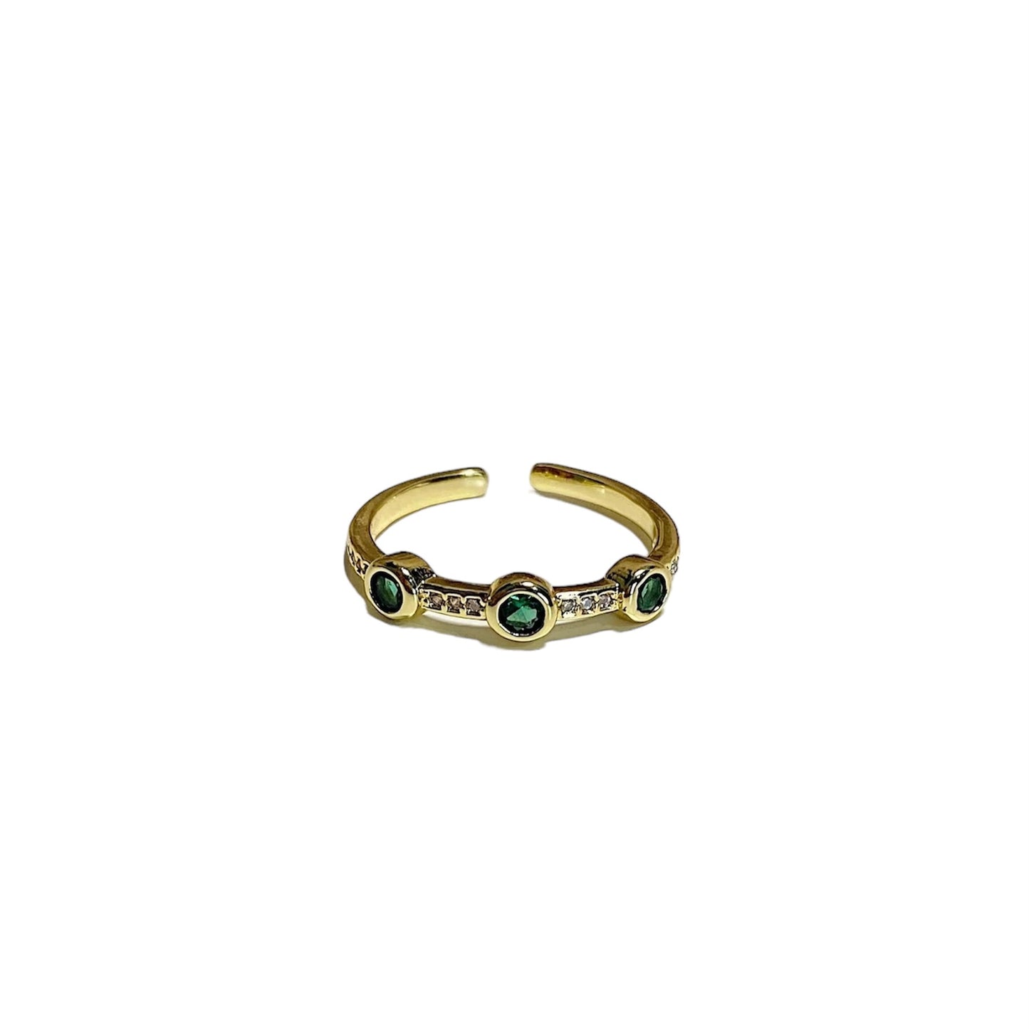 Anillo Bolitas Verdes de Chapa de Oro