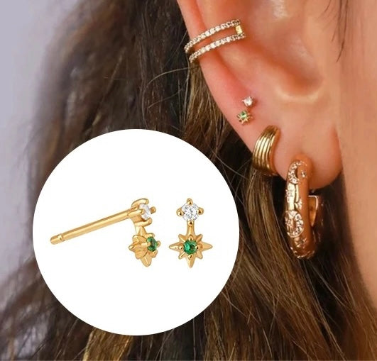 Aretes De Estrella Con Zirconia Verde