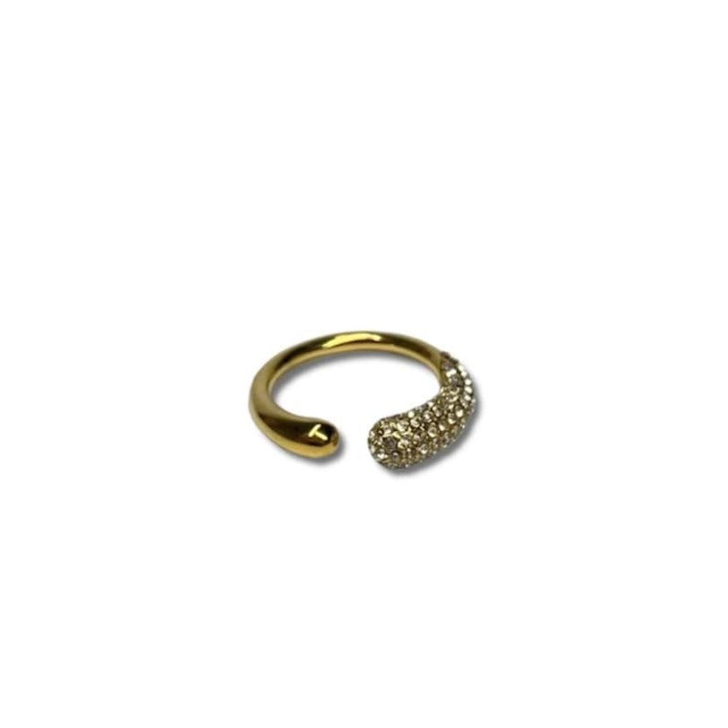 Anillo Mitad Zirconias Y Liso Dorado