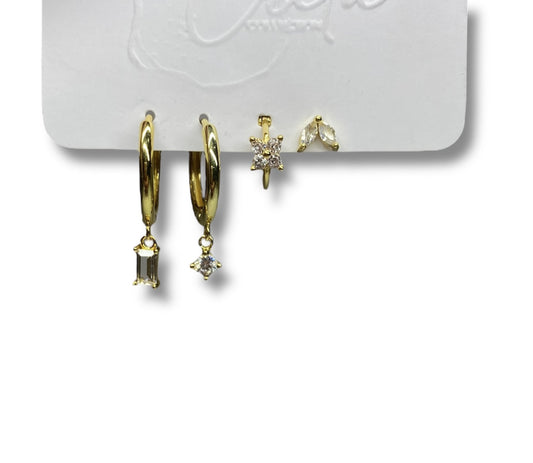 Set "Zirconia Cuadrada" Con 4 Aretes Dorados