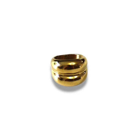 Anillo Doble Chunky De Acero Dorado