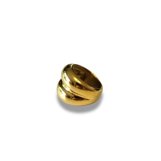 Anillo Doble Chunky De Acero Dorado