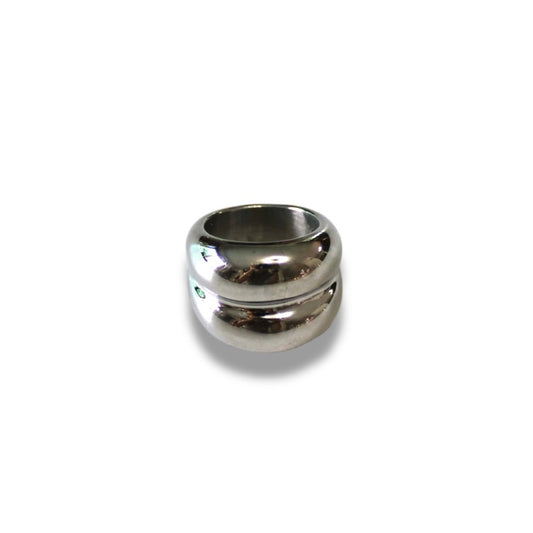 Anillo Doble Chunky De Acero Plateado