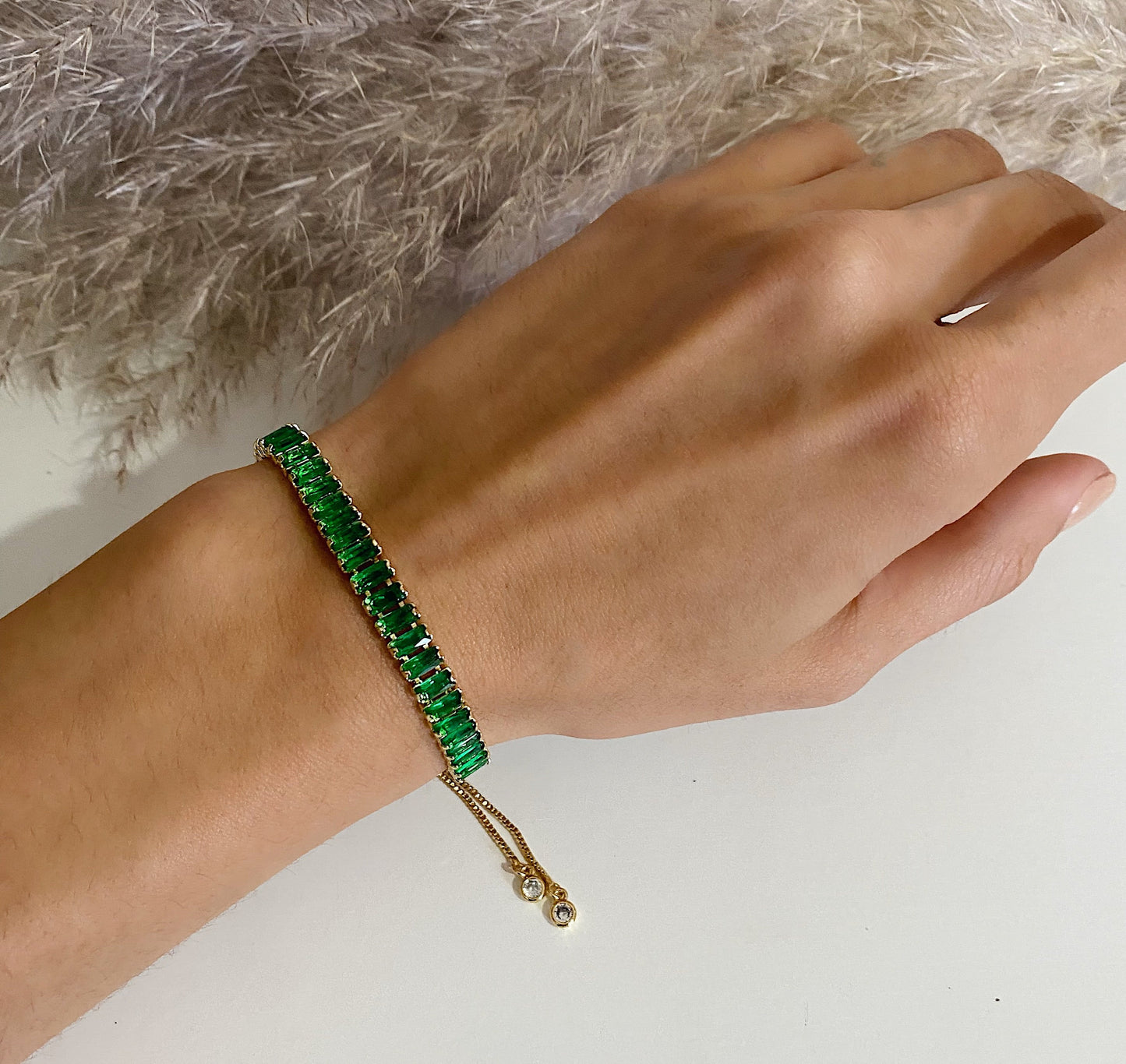 Pulsera Zirconia Verde Chapa de Oro