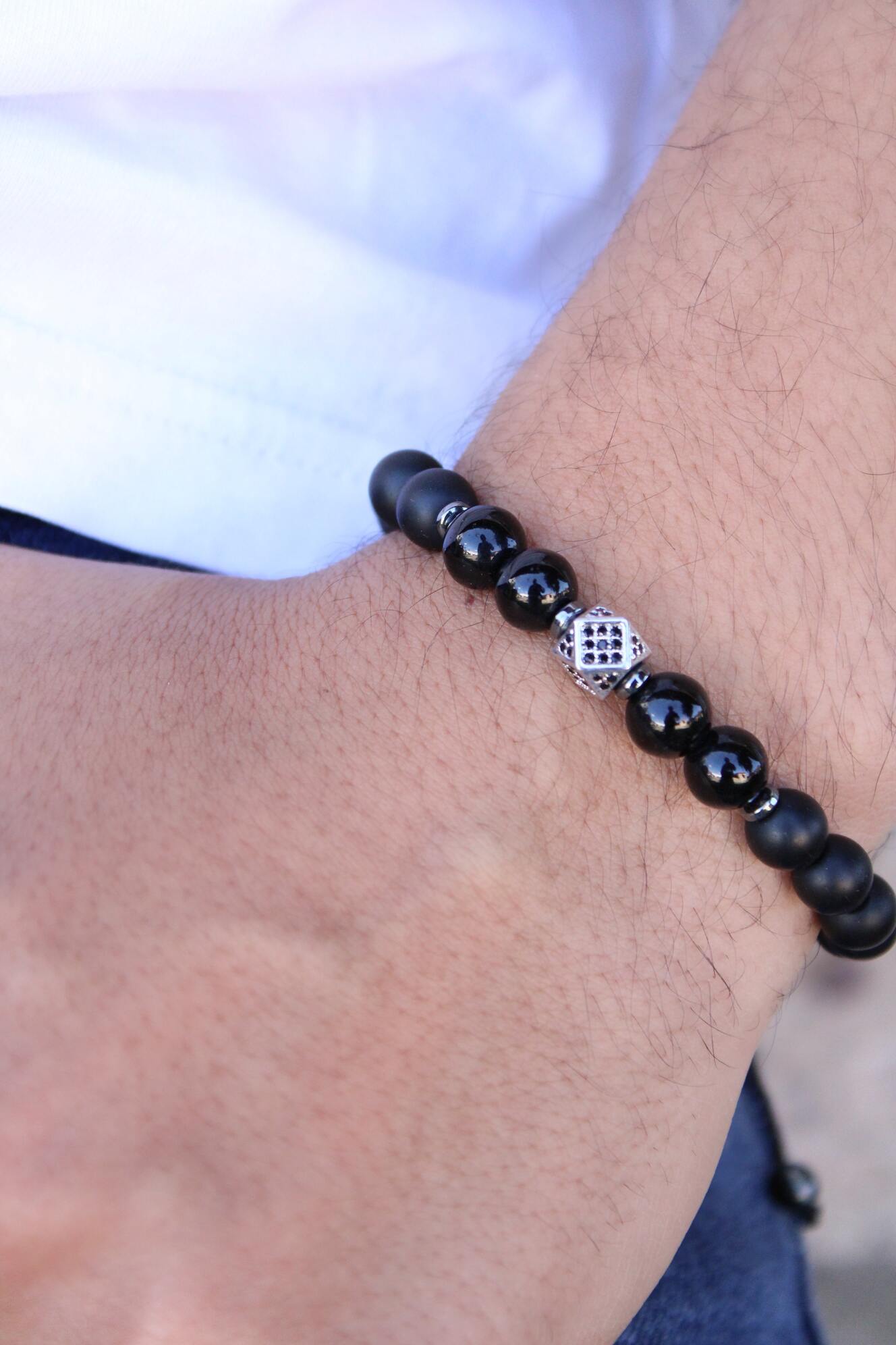 Pulsera Onix Para Hombre Con cubo