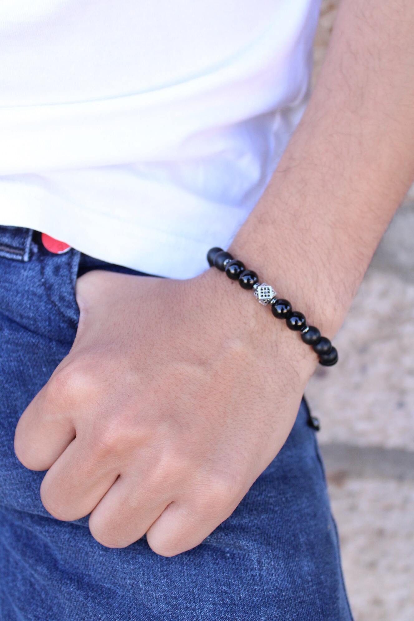 Pulsera Onix Para Hombre Con cubo